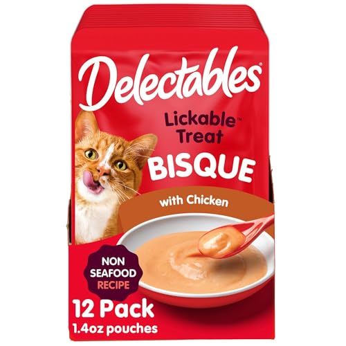 Delectables Lickable Treat Bisque Non-Seafood Wet Cat Treat with Real Chicken, Food Topper, Hydrating, Grain-Free, No Fillers, By-Products, Added