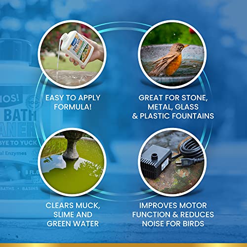 ADIOS! Bird Bath Cleaner for Outdoor Fountains and Bowls, Safely Cleans Metal, Glass and Stone (8oz)