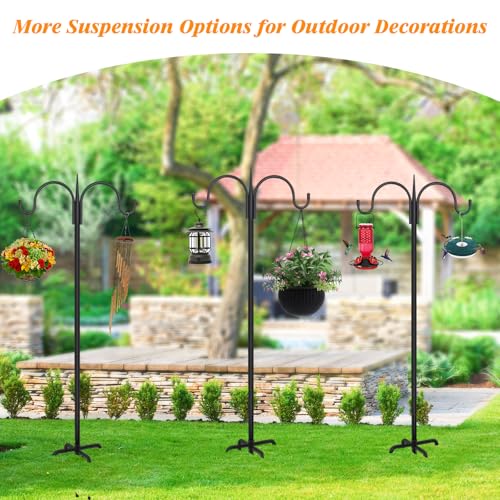 FEED GARDEN Heavy Duty Shepherds Hook 76" Double Hooks Adjustable (44/60/76") - Alloy Steel 5-Prong Base, 17lb Capacity - Easy Assembly Bird Feeder