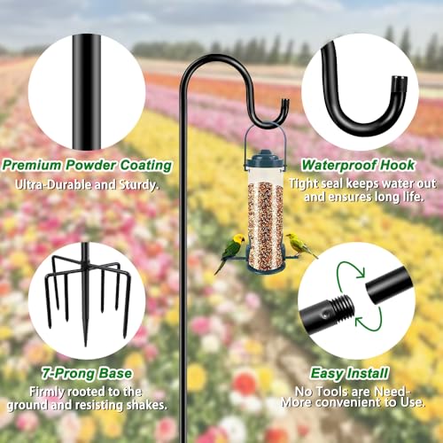 ANIDEER 72" Shepherds Hooks for Outdoor, Heavy Duty Garden Bird Feeder Pole for Hanging Bird Feeder, Plant Baskets, Solar Light Lanterns, Outdoor