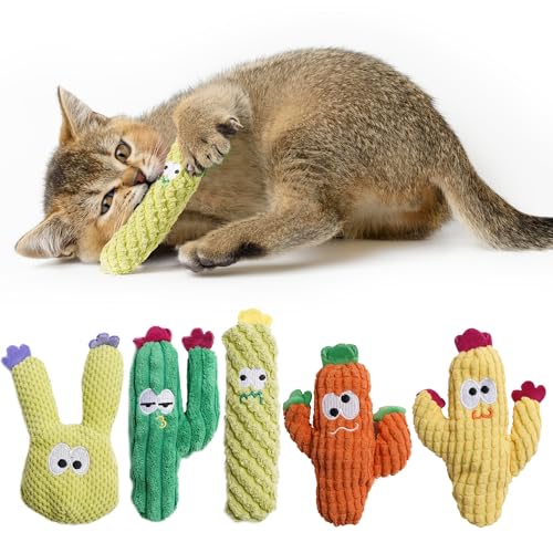 Pawsible Cat Toys for Indoor Cats, 100% Pure Organic Catnip-Filled Toys Without Cotton, Interactive Cactus Kitten Toy for Anxiety Relief, Soft Cute