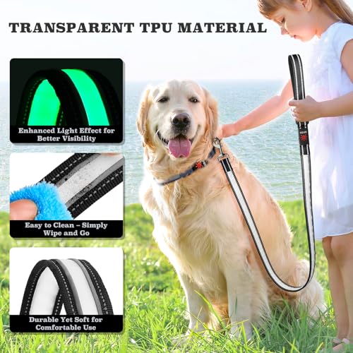 4 Ft LED Dog Leash, Light Up & Lighted Dog Leash, 7 Lighting Modes, Glow in The Dark, Reflective, Double-Sided Light, Rechargeable with Padded Handle