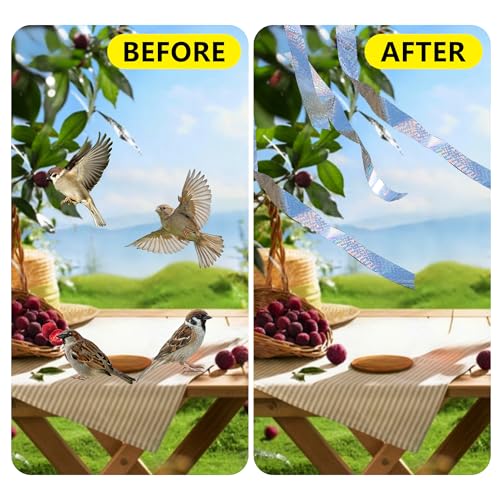 Bird Scare Reflective Tape, 262 Feet per Roll, Double-Sided Reflective, for Repelling Sparrows and Woodpeckers, Suitable for Outdoor Use in Homes