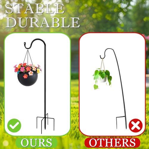 Shepherds Hooks for Outdoor 42 Inch Garden Bird Feeder Pole with 5 Prongs Base Adjustable for Hanging Flower Basket Plant Pot Solar Lantern Light