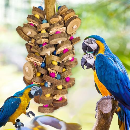 Extra Large Bird Parrot Toys- 19.7 inch Multicolored Natural Wooden Block Parrot Chewing Toy Suggested for Macaws cokatoos, African Grey and a