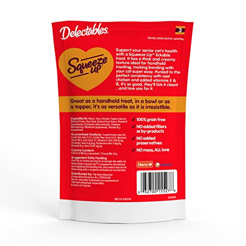 Delectables Squeeze Up Creamy Squeezable Puree, Lickable Wet Cat Treats, Grain Free, No Added Fillers, No By-Products, No Added Preservatives, 0.5