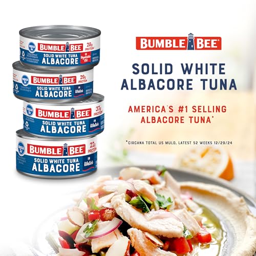 Bumble Bee Solid White Albacore Tuna in Water, 5 oz Can (Pack of 8) - Wild Caught Tuna - 29g Protein per Serving, High in Omega-3s - Non-GMO Project