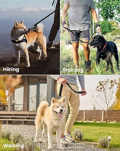OutdoorMaster Bungee Dog Leash, Heavy Duty Dog Leash with Shock Absorption, 2 Padded Handles Training Leash, Improved Dog Safety and Comfort - Black
