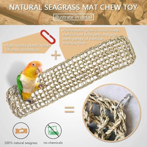 Bird Seagrass Mat 30" × 7" Parrot Natural Grass Woven Net Hammock Parakeet Climbing Rope Ladder Mat Chew Toys Cage Accessories for Pigeon Macaw