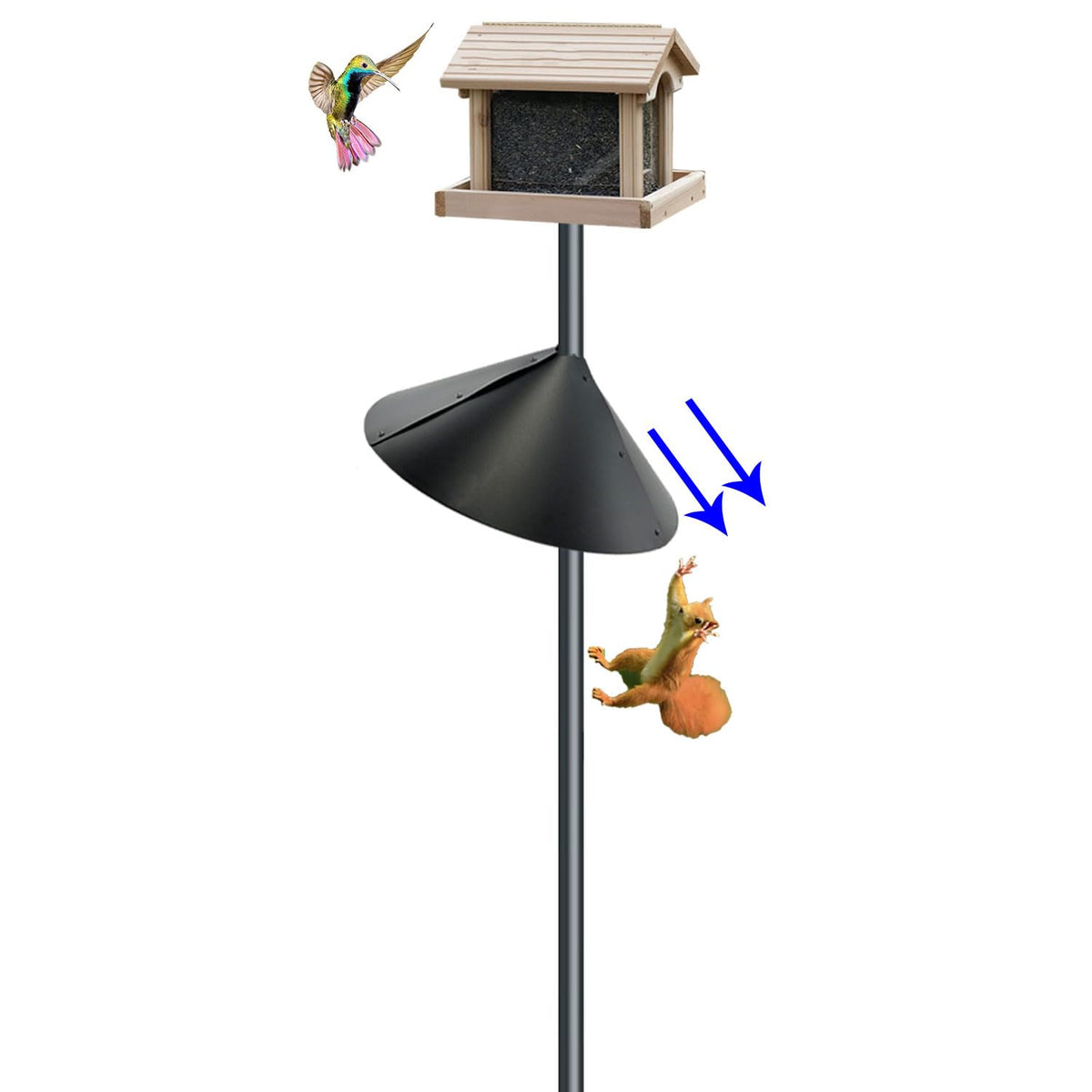 Squirrel baffle for bird feeders pole, squirrel proof cone for outdoors shepherds hook. Squirrels deterrent for bird house, large squirrel