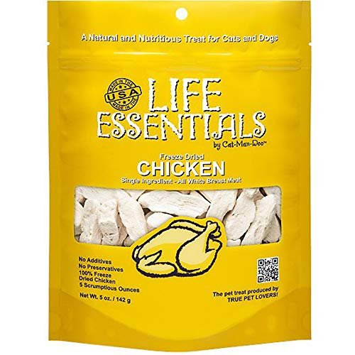 Life Essentials by Cat-Man-Doo | Chicken - 5oz. Bag | Freeze Dried Chicken Cat & Dog Treats | Healthy, Single Ingredient, Training Treats, High