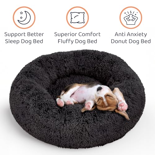 Donut Dog Bed - Premium Comfort for Anxiety Relief - Fluffy & Calming Design with Ultra-Plush Support | Cozy Round Dog Bed with Super Soft Circle Style (Black, Small)