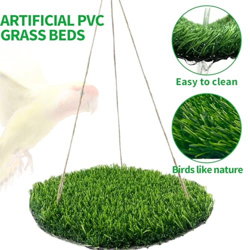FlidRunest Large Bird Foraging Mat Toys, Natural Bird Grass Hammock Swing Toy with Hooks, Climbing Perch Hanging Toy for Parakeets, Parrot