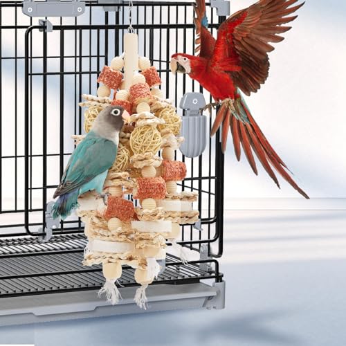 Bird Toys that is 17.5 Inches in Length, Parrot Toy Designed for Chewing Features Natural Corn cob and Loofah Slices, Can Be Hung in Large and