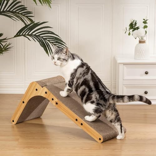Poils bebe L Shape Cat Scratcher, 26.8 Inch Cat Scratchers for Indoor Cats, Protecting Furniture Cat Scratch Pad, Cardboard Cat Scratching with Ball