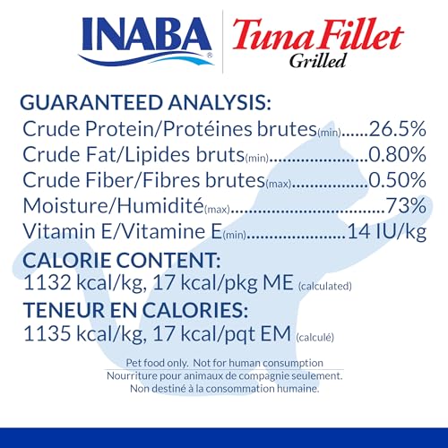 INABA Premium Hand-Cut Grilled Tuna Fillet Cat Treats/Topper with Vitamin E and Green Tea Extract, 0.52 Ounces Each, Pack of 6, Tuna Broth
