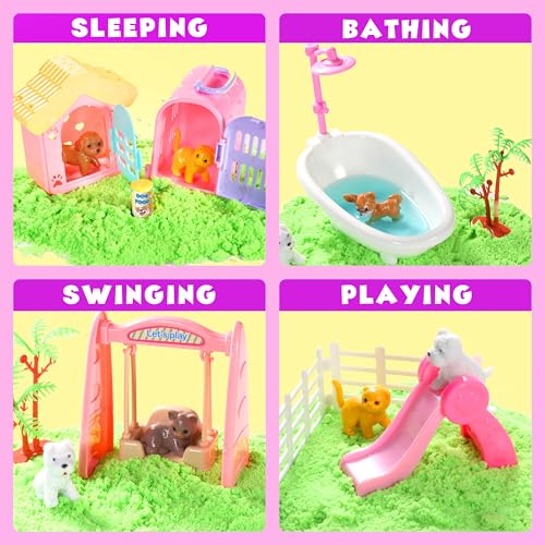 Carolart Pet Sensory bin,Dog and Cat Sandbox for Kids,Kids Play Sand Kit,Pet Play Set with Sensory Sand,Pet Care Play Set,Role Pretend Play Beach Toy