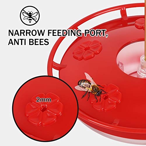 eWonLife 2 Pack Hummingbird Feeders for Outdoors, 16oz Leak-Proof Saucer Humming Bird Feeder with Integrated Ant Moat, Bee Proof 5 Feeding Ports
