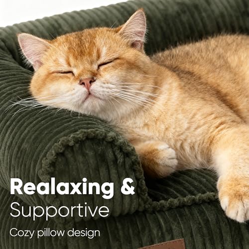 FUKUMARU Dog Couch Bed, Corduroy Cozy Cat Bed for Indoor Cats with Washable Cover, 28in Waterproof Orthopedic Dog Beds Sofa for Small Dogs and Large