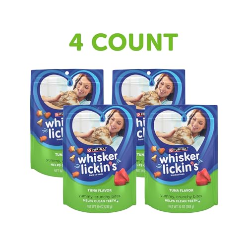 Purina Whisker Lickin's Cat Treats, Crunchy and Yummy Tuna Flavor - (Pack of 4) 10 oz. Pouches