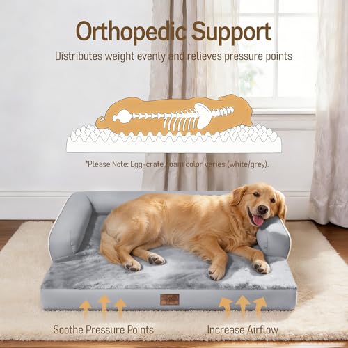 Comfort Expression Washable Orthopedic Dog Bed for Extra Large Dogs XL Grey | Waterproof Memory Foam Pet Bed 42x30 Inch with Removable Cover, Pet