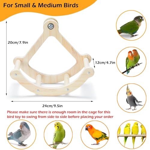 Bird Perch Toy, Interactive Rocking Parakeet Toys and Perches, Wooden Exercise Wheel Cockatiel Toys, Intelligence Puzzle Birds Enrichment Toy for