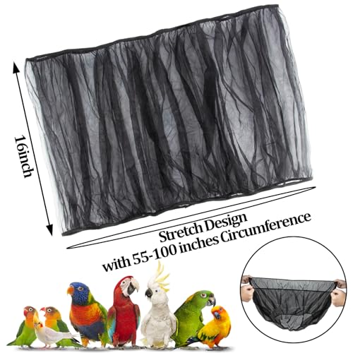 2Pcs Bird Cage Seed Catcher - Black White Bird Cage Cover, Birds Cages Netting Skirt Birds Cages Seed Catcher Guard for Parrot Parakeet Enclosures
