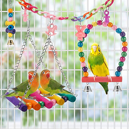 Swing Hanging Standing Chewing Toy Hammock Climbing Ladder, Cage Colorful Toys Suitable for Budgerigar, Parakeet, Conure, Cockatiel, Mynah, Love