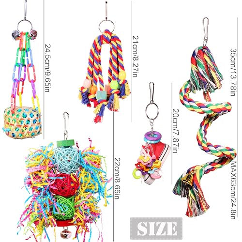 Bird Toys for Parakeet，ESRISE Parrot Conure Chewing Shredding Foraging Toys with Rope Perch, Bird Cage Accessories for Cockatiel Budgies Lovebird