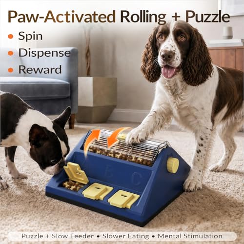 KADTC Dog Puzzle Toy, Large Size, 2 Levels of Challenge, Paw-Activated Rolling Treat Dispenser, Slow Feeder & Mental Stimulation for Small/Medium