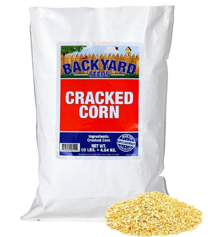 CountryMax Backyard Seeds Cracked Corn 50lbs - High-Energy Animal Feed for Chickens, Squirrels, Deer & Wild Birds, Ground Feeding, High Protein