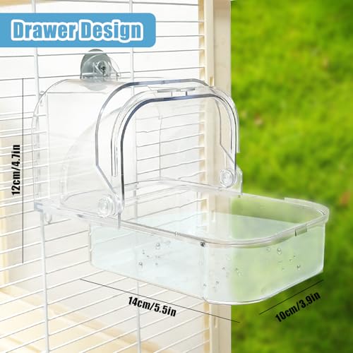 Bird Bath for Cage, Plastic Water Bowl Feeder for Pet Birds, Parrot Bathtub with Hanging Hooks for Little Bird Parrots Spacious Parakeets Portable