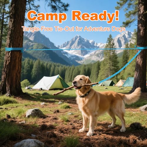 50ft Dog Tie Out Cable, Dog Leash, Long Leash for Dogs Outside, Lead for Camping, Tether for Yard, Line (Blue)