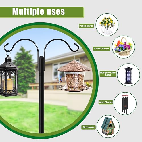 XDW-GIFTS Double Shepherds Hooks for Outdoor, 2-Pack Heavy Duty Garden Pole for Hanging Bird Feeder, Plant Baskets, Solar Light Lanterns, Garden