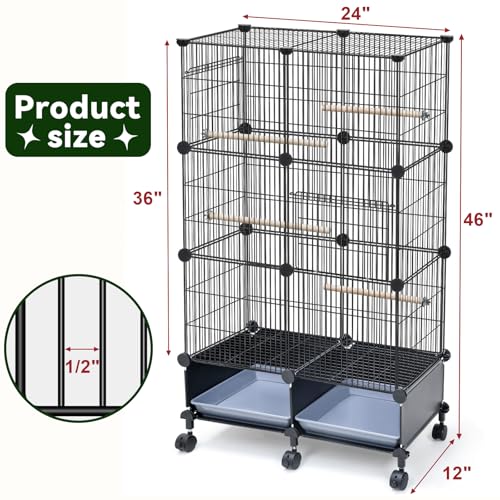 VISCOO Upgraded Encrypted 46-Inch Bird Cage, with Wooden Perches, Metal Parakeet Cage with Slide-Out Tray, Water Bottle&Feeder, Bird Cages for