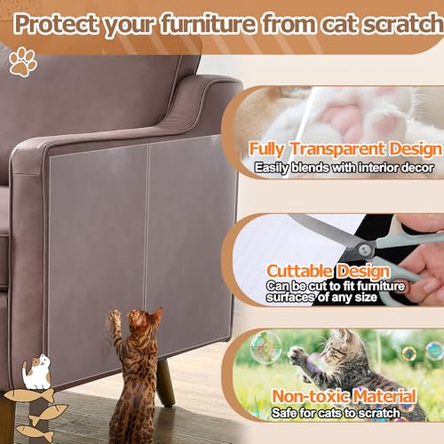 Acostop Cat Scratch Furniture Protector - Specially Designed for Leather Furniture, Easy to Remove Anti-Scratch Couch Protector from Cat, No Pins, 16
