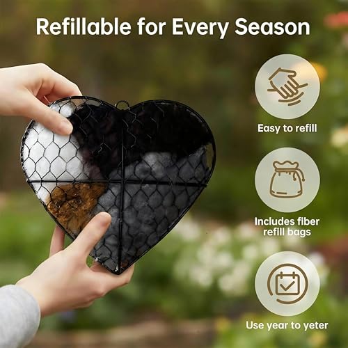 Handmade Fiber Bird Nesting Heart, Nesting Material for Wild Bird, Refillable Nesting Accessories, Hummingbird Nest/House, Outdoor Garden Decortion