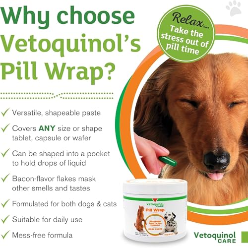 Vetoquinol Pill Wrap Treats for Dogs & Cats – 4oz, 56 servings – Hides Any Size, Shaped Pill – Moist, Flavorful & Shapeable Pill Pocket Paste
