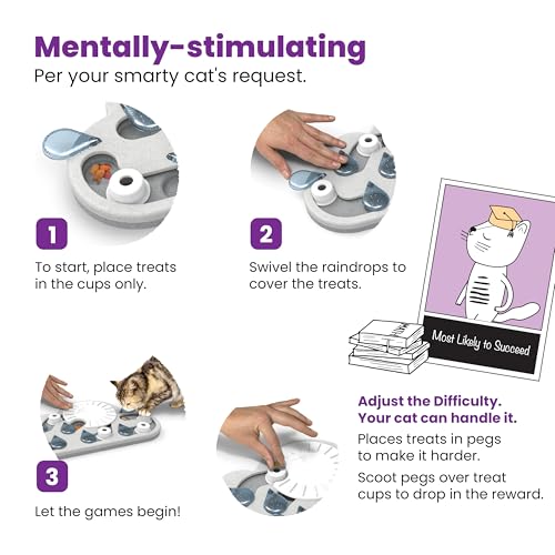 Catstages Nina Ottosson Rainy Day Puzzle & Play Cat Puzzle Feeder – Interactive Treat Game for Indoor Cats, Level 3 Slow Feeder Enrichment Toy, 13.8"