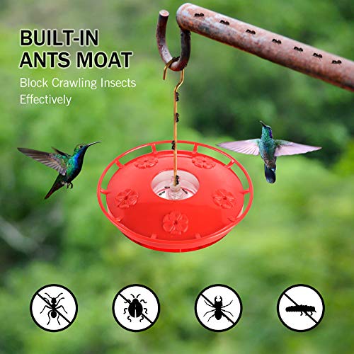 eWonLife 2 Pack Hummingbird Feeders for Outdoors, 16oz Leak-Proof Saucer Humming Bird Feeder with Integrated Ant Moat, Bee Proof 5 Feeding Ports