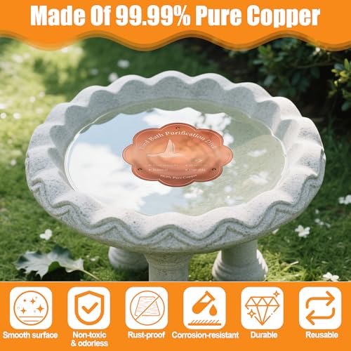 1P 4inches Bird Bath Purification Disk, 99.99% Pure Copper Bird Bath Disc Safe Birdbath Cleaner Disks for Outdoor All-Season Use 0.6mm Birdbaths