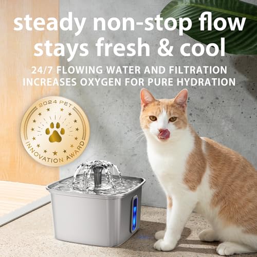 Veken Innovation Award Winner Stainless Steel Cat Water Fountain, 108oz/3.2L Automatic Pet Fountain Dog Water Dispenser with 3 Replacement Filters