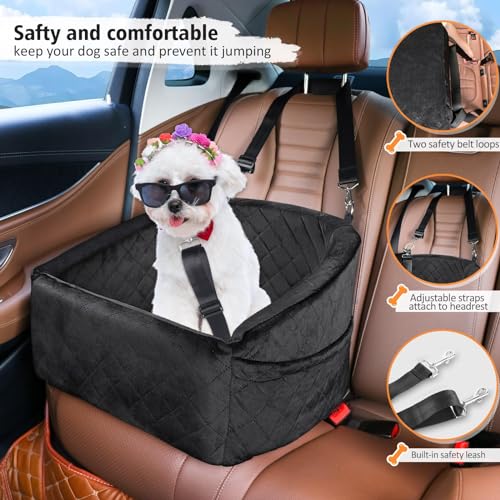 NEEZUKAR Dog Car Seat for Small Medium Dogs,Detachable Washable Dog Booster Seat Under 30lbs, Pet Car Seat Travel Bed with Storage Pockets and Dog