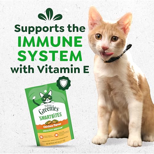 Greenies Feline Smartbites Healthy Kitten Treats for Indoor Kittens, Crunchy and Soft Natural Cat Treats, Chicken Flavor, 16 oz. Tub