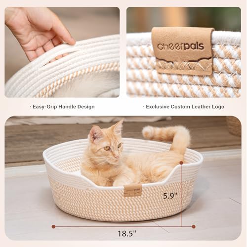 CHEERHOME PETS Cat Bed Basket with Cushion, Cotton Rope Woven Pet Bed for Indoor Cats Couch, Stimulicat Cat Bed Handwoven Breathable, All Season