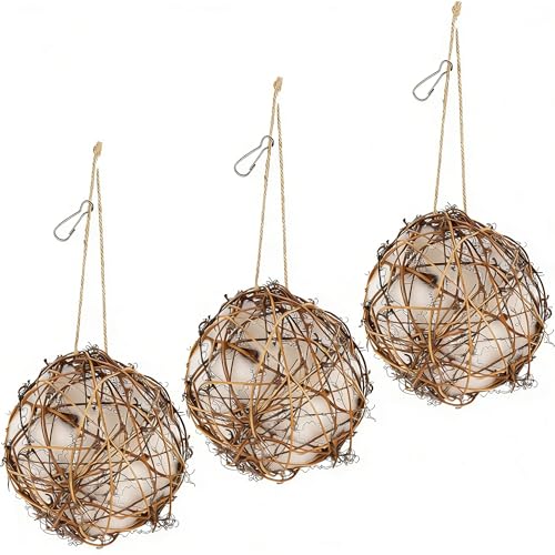 winemana Bird Nesting Material Holder for Hummingbirds, 3 Pack Natural Nesting Balls with Cotton Fibers for Wild Birds Outdoor Hummingbird House Gift