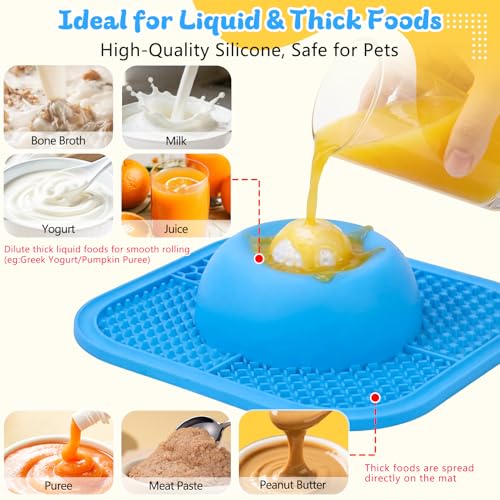Slow Feeder Dog Bowls & Lick Mat for Liquid and Thick Treat, Anti-Slip Dog Lick Bowl with Interactive Rolling Ball, 5/6 Cup Pup Licking Toy for Large