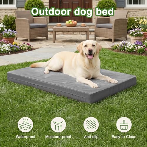 Waterproof XXL Dog Beds Large Sized Dog, Outdoor Washable Crate Pad 48 inch, Jumbo XXLarge Orthopedic Foam Pet Bed with Removable Cover Reversible