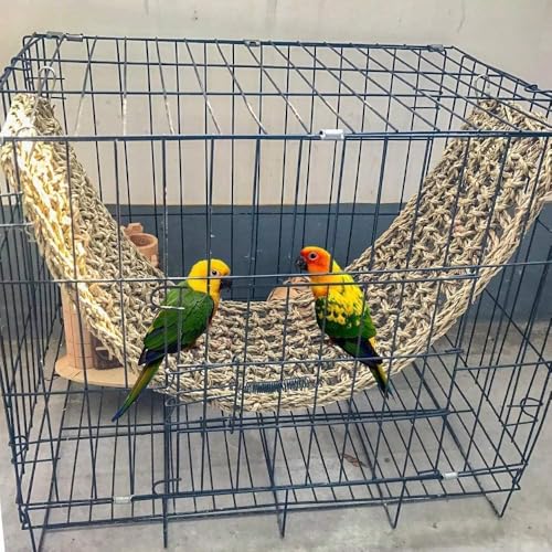 Bird Seagrass Mat 30" × 7" Parrot Natural Grass Woven Net Hammock Parakeet Climbing Rope Ladder Mat Chew Toys Cage Accessories for Pigeon Macaw