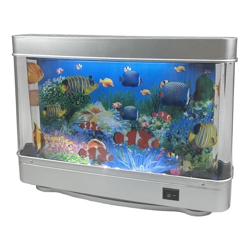 Tokenkuko Fake Motion Fish Tank Mini Aquarium, Artificial Tropical Decorative Lamp Night Light with Moving Fish, Gift for Kids(US Plug)